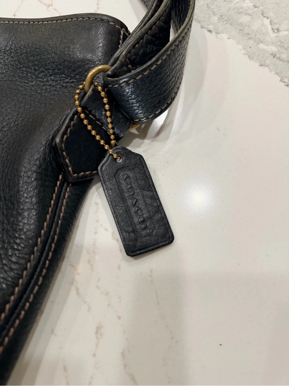 Coach Black Pebbled Leather Messenger Bag with Gold Hardware